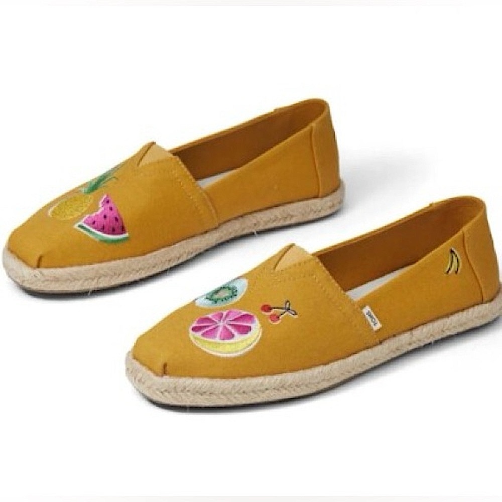 Toms | Women’s Gold Spice Fruit Salad Espadrille Slip On Flats great tread! Sz 9